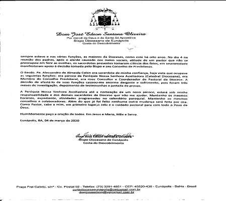“Padre Alessandro está se fazendo de vítima de um processo em que ele sabe o que fez”, afirma Dom José Edson 7
